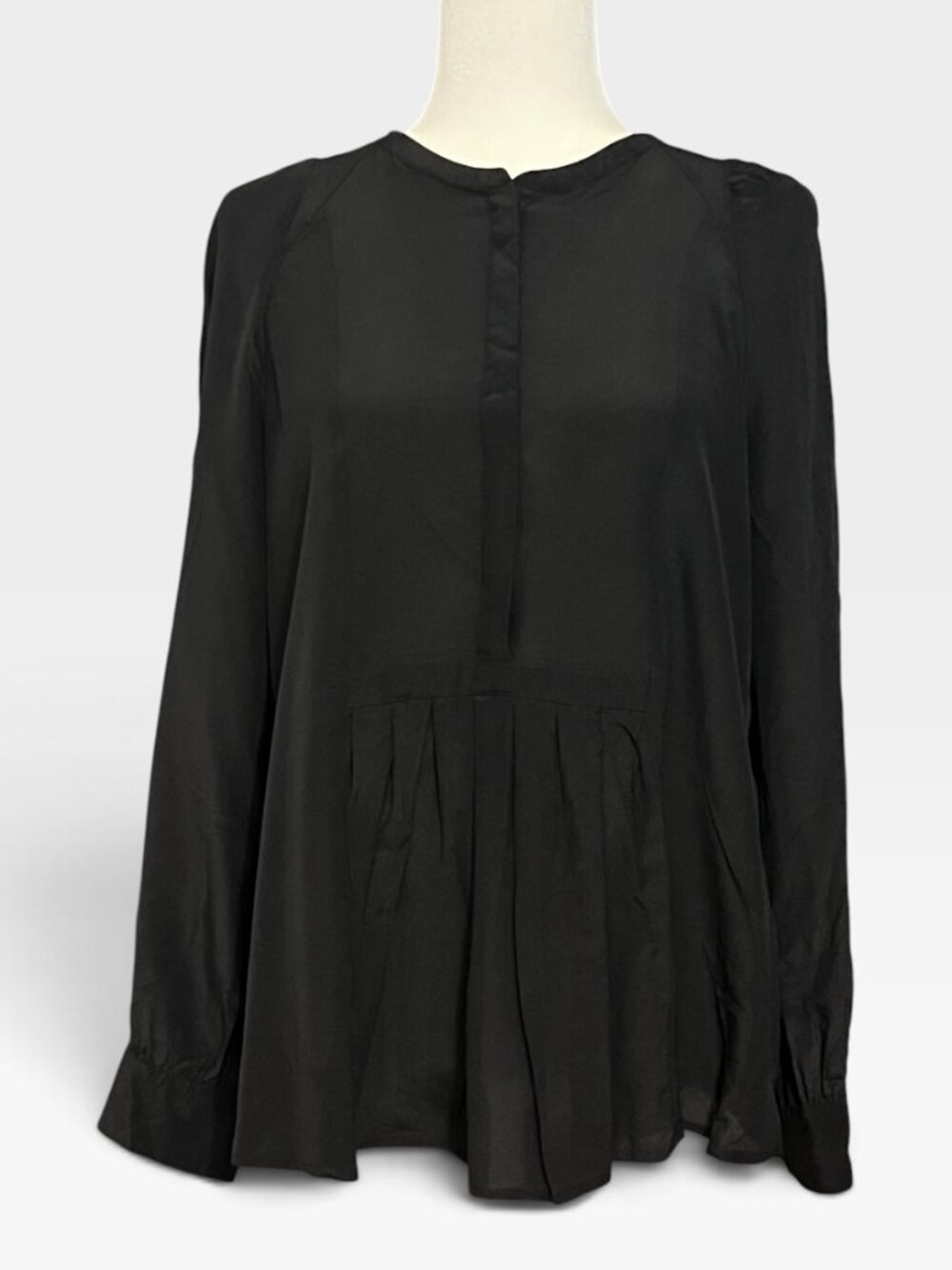 J.Crew Black Silk Blouse Peplum Top Long Sleeve Dark Academia Old Money MT